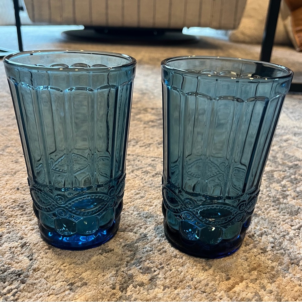 Eye Winker/Georgian Honeycomb Blue Glass Tumblers